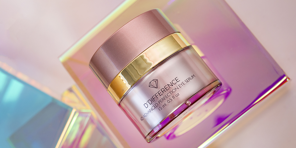 Pink Royal Beauty 6D Advanced Perfection Eye Serum on glow box display 15 ml, 0.5 fl oz, refillable retail packaging